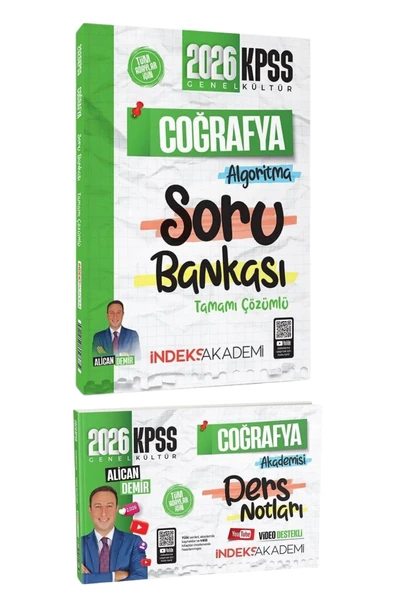 İndeks Akademi 2026 KPSS Coğrafya Algoritma Tamamı Çözümlü Soru Bankası+Video Ders Notu-2 KİTAP-SET- Alican Demir ürün görseli