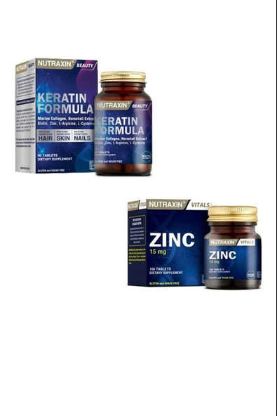Nutraxin Cilt Ve Saç Sağlığı Için 2'li Paket Keratin Formula + Zinc ürün görseli