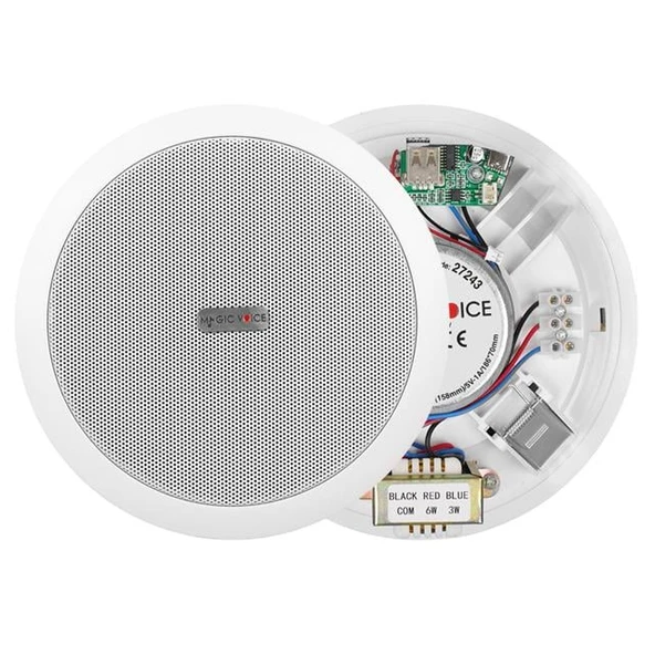 MagicVoice TPI-351 6" (16 CM) Hat Trafolu Alçıpan/Asma Tavan Tipi Hoparlör (6W RMS - MP3 USB Uyumlu) - Beyaz ürün görseli 1