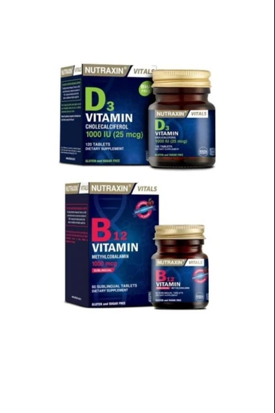 Nutraxin B12 Vitamin 1000mcg 60 Tablet-Nutraxin Vitamin D3 120 Tablet ürün görseli