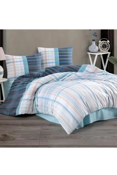 YÜNTEKS Kristal Ranforce Kutulu Nevresim Takımı Tek Kişilik Ekose Mavi ürün görseli