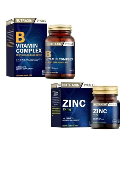 Nutraxin B Vitamin Complex 60 Tablet Cilt, Saç, Tırnak Sağlığı Için Çinko Takviyesi 15 Mg 100 Tablet ürün görseli