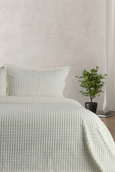 Merinos Modern Line 3 Parça Battaniye Seti - Pudra - Resim 6