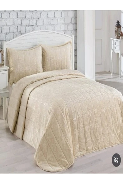 YÜNTEKS Merinos Yatak Örtüsü Çift Kişilik İpeksoft / Çeyizlik / Günlük Kullanım için Uygun/ Bej ürün görseli 1