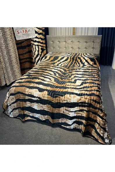 YÜNTEKS Aksu Safari Çift Kişilik Ultra Yumuşak Embos Vizon Battaniye Leopar Desen - Resim 7