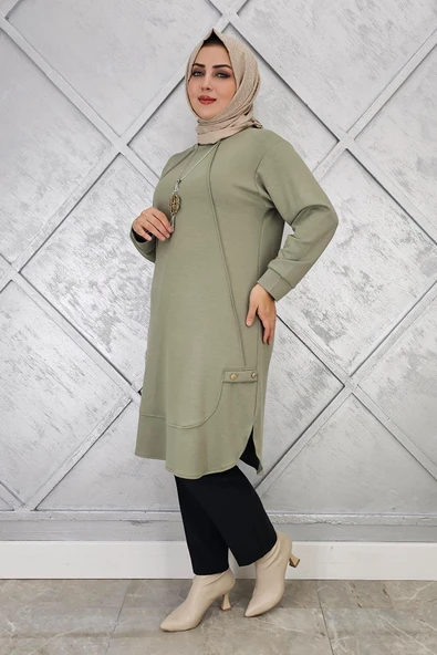 KADIN KOLYE VE DÜĞME DETAYLI TESETTÜR TUNİK - Resim 2