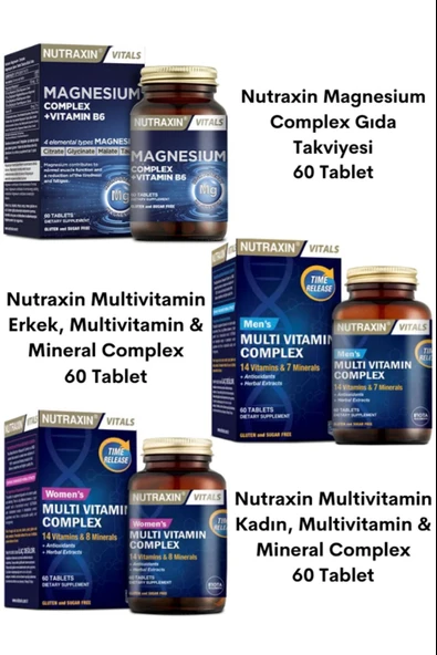 Nutraxin Magnezyum Complex 60 Tablet + Nutraxin Multivitamin Mineral Complex Erkek Nutraxin Womens ürün görseli