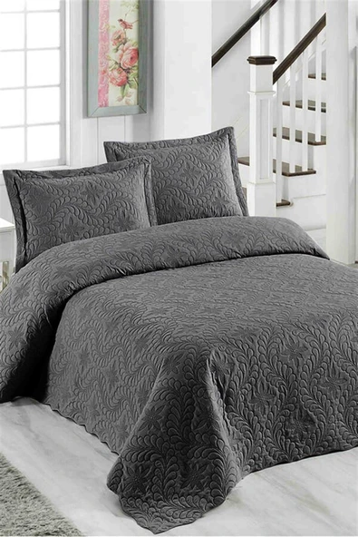 Örtüm Sarmaşık Tek Kişilik Düz Renk Yatak Örtüsü Takımı - Füme ürün görseli