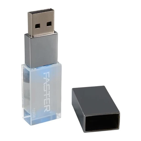Faster 128 GB Mimi Serisi USB 3.0 Yüksek Hızlı Mavi Işıklı Metal Flash Bellek - Resim 2