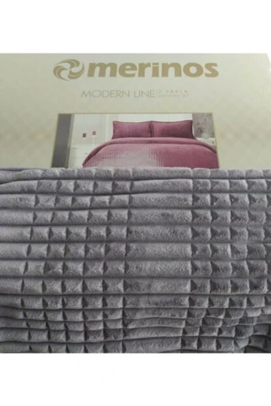 Merinos Modern Line 3 Parça Battaniye Seti - Pudra - Resim 5