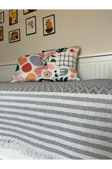 Pabjewelry Fushia Pamuk Koltuk Örtüsü Yatak Örtüsü Çok Amaçlı Örtü 170x210 - Resim 7