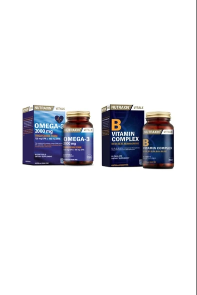 Nutraxin Omega 3 Balık Yağı 2000 Mg 60 Kapsül+ Nutraxin B Complex 60 Tablet ürün görseli