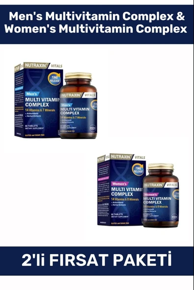 Nutraxin Womens Multivitamin Mineral Complex 60 Tablet-Nutraxin Multivitamin Mineral Complex Erkek 60 Tablet ürün görseli