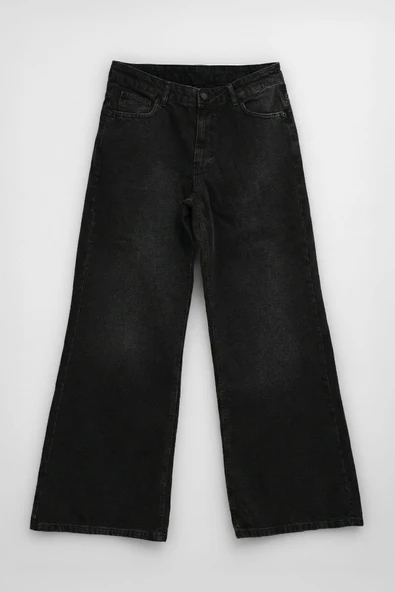 Kadın Antrasit Yüksek Bel Wide Leg Jean Pantolon ürün görseli 1