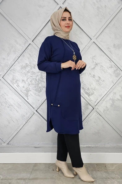 KADIN KOLYE VE DÜĞME DETAYLI TESETTÜR TUNİK - Resim 3