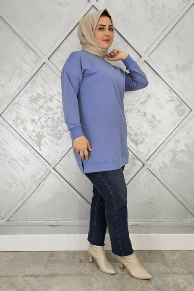 KADIN TAŞ DETAYLI TESETTÜR TUNİK - Resim 5