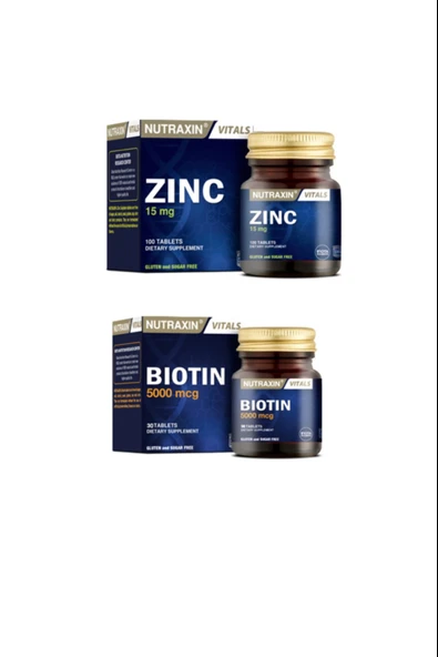 Nutraxin 15 Mg Çinko Minerali Içeren Takviye Edici Gıda 100 Tablet + Biotin 5000 Mcg 30 Tablet ürün görseli