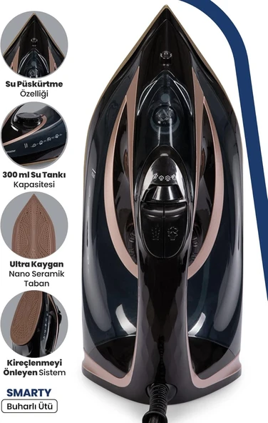 GoldMaster Smarty 2400 Watt Seramik Tabanlı 170 Gr Etkili Şok Buharlı Ütü - Resim 3