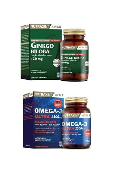 Nutraxin Ginkgo Biloba 60 Kapsül + Omega 3 Ultra 2500 Mg 30 Kapsül ürün görseli 1