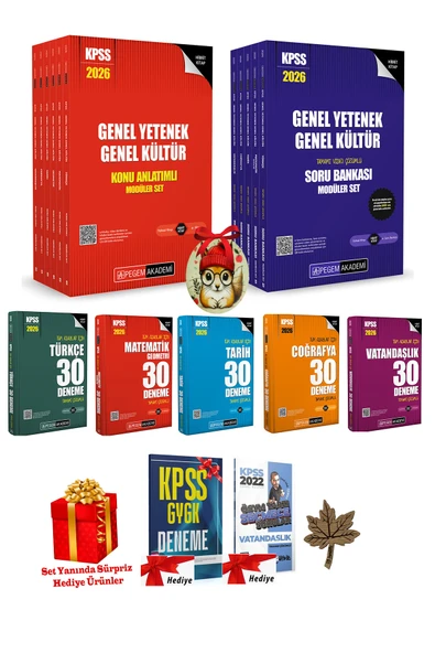 Pegem Akademi Yayıncılık 2026 Kpss Genel Yetenek Genel Kültür Tamamı Çözümlü Soru Bankası ve Deneme Seti (4 HEDİYELİ) ürün görseli