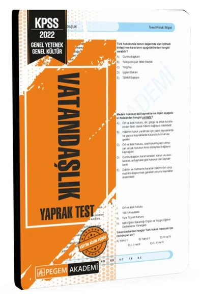 Pegem Akademi Yayıncılık Pegem Akademi 2022 Kpss Genel Yetenek Genel Kültür Vatandaşlık Yaprak Test ürün görseli