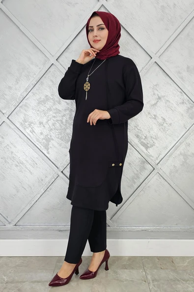 KADIN KOLYE VE DÜĞME DETAYLI TESETTÜR TUNİK - Resim 4