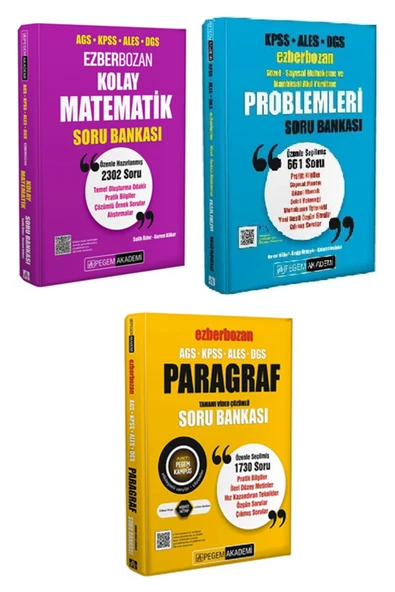 Pegem Akademi Yayıncılık Pegem KPSS MEB-AGS ALES DGS Kolay Matematik + Ezberbozan Problemler + Paragraf Soru 3 lü Set Pegem A ürün görseli