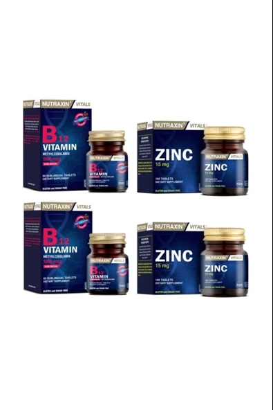 Nutraxin B12 Vitamini 1000 Mcg 60 Dilaltı Tableti X2 Adet + Çinko Takviyesi 15 Mg 100 Tablet X2 Adet ürün görseli