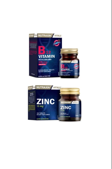 Nutraxin B12 Vitamini 1000 Mcg 60 Dilaltı T.+cilt,saç,tırnak Sağlığı Için Çinko Takviyesi 15 Mg 100 Tablet ürün görseli