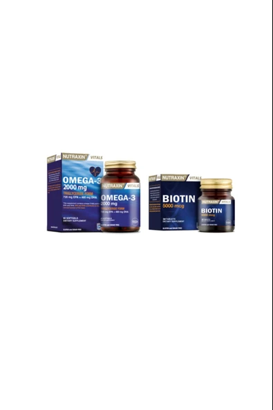 Nutraxin Omega 3 2000 Mg 60 Yumuşak Kapsül + Biotin 5000 Mcg 30 Tablet ürün görseli