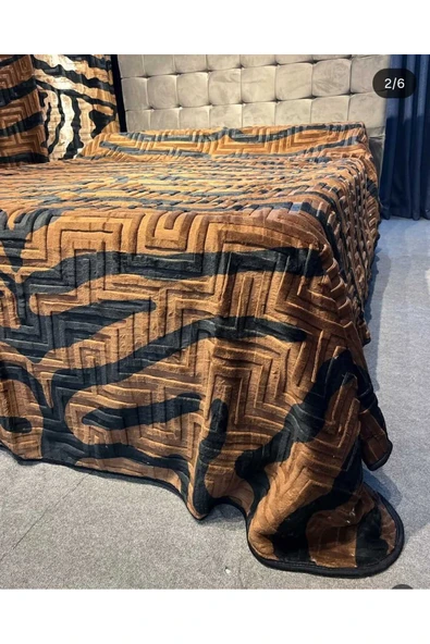 YÜNTEKS Aksu Safari Çift Kişilik Ultra Yumuşak Embos Vizon Battaniye Leopar Desen - Resim 3