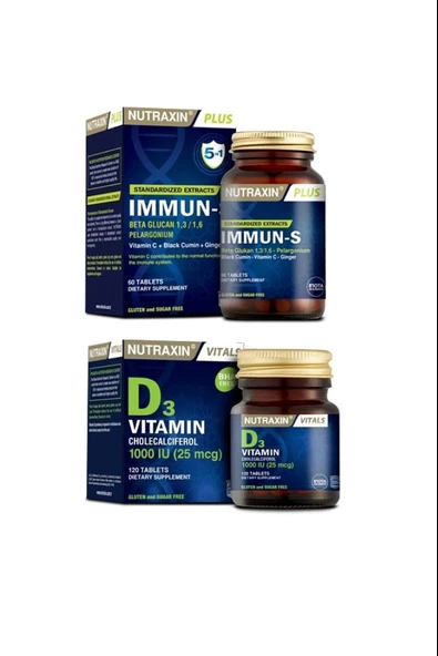 Nutraxin Bağışıklık Güçlendirici D3 Vitamini 120 Tablet + Immun-s 60 Tablet ürün görseli