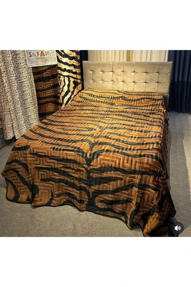 YÜNTEKS Aksu Safari Çift Kişilik Ultra Yumuşak Embos Vizon Battaniye Leopar Desen - Resim 2