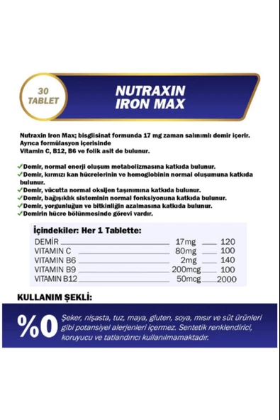 Nutraxin Magnezyum Complex 60 Tablet 125 Mg & Nutraxin Iron Max 17 Mg - Resim 3