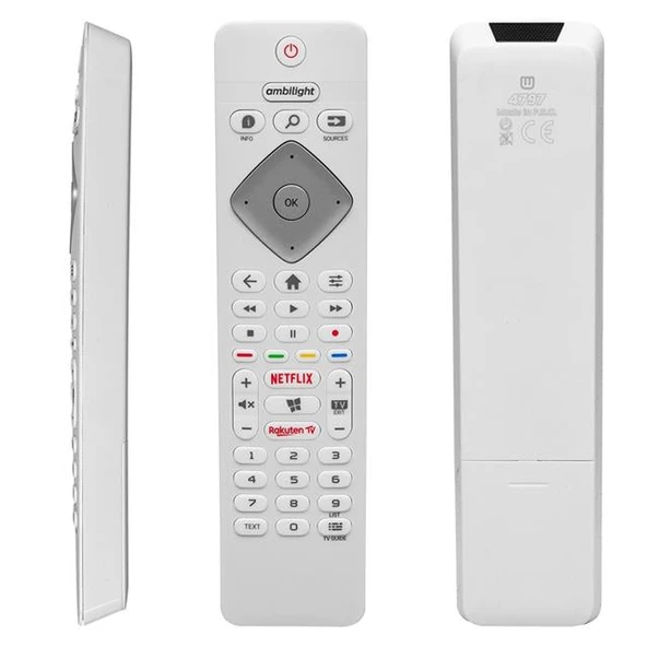 Philips 50PUS8204/12 - 55OLED854/12 - 65PUS8204 - 70PUS7304/12 Ambilight Netflix-Rakuten Tuşlu Beyaz Lcd-Led TV Kumanda ürün görseli 1
