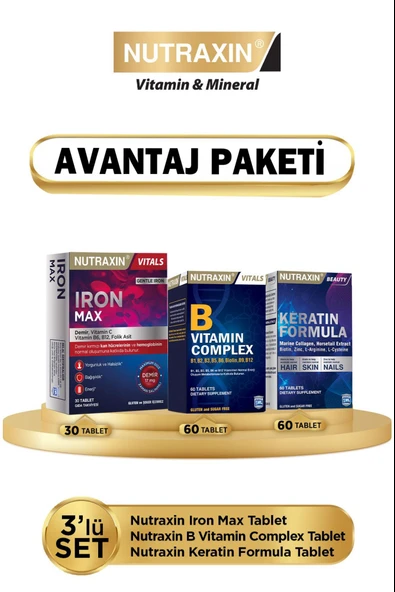 Nutraxin Keratin Formula - B Vitamin Complex - Nutraxin Iron Max 30 Tablet ürün görseli