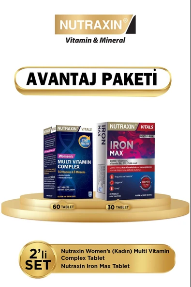 Nutraxin Multi Vitamin Complex (Kadın) 60 Tablet - Nutraxin Iron Max 30 Tablet ürün görseli