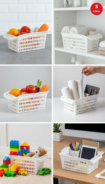 8 Adet Beyaz Plastik Çok Amaçlı Delikli Organizer Sepet – Mutfak Banyo Dolap İçi Düzenleyici 5 Litre - Resim 7