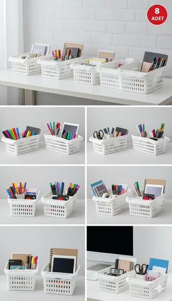 8 Adet Beyaz Plastik Çok Amaçlı Delikli Organizer Sepet – Mutfak Banyo Dolap İçi Düzenleyici 5 Litre - Resim 6