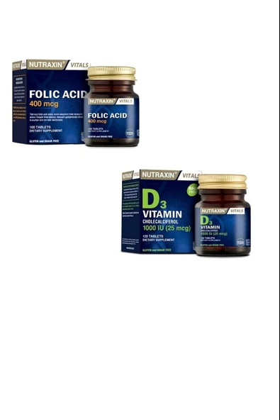 Nutraxin Folik Asit 400 Mcg 100 Tablet  Vitamin D3 Kolekalsiferol 1000 Iu ürün görseli