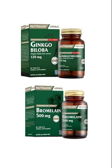 Nutraxin Ginkgo Biloba 60 Kapsül + Bromelain 500 Mg 60 Kapsül ürün görseli