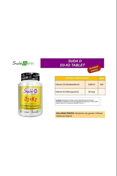 Suda Vitamin D3+K2 Vitamini 60  Kapsül 2 Adet - Resim 2