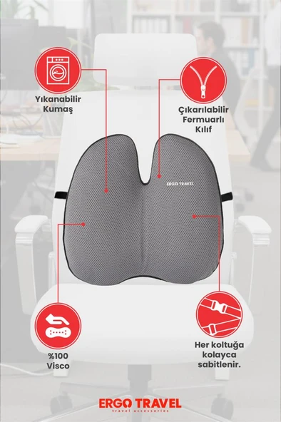Ultralüks Kelebek Visco Ortopedik Ofis Bel Destek Yastığı - Gri - Ergo Travel - Resim 5