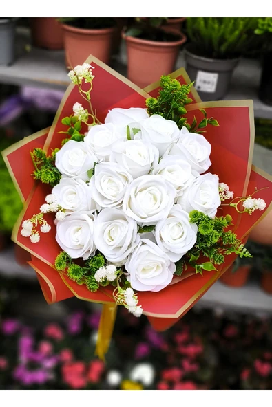 15'li KADİFE BEYAZ GÜL BUKETİ SEVDİKLERİNİZE ÖZEL SÖZ NİŞAN İSTEME ÖZEL GÜN BUKETİ HEDİYELİK ürün görseli