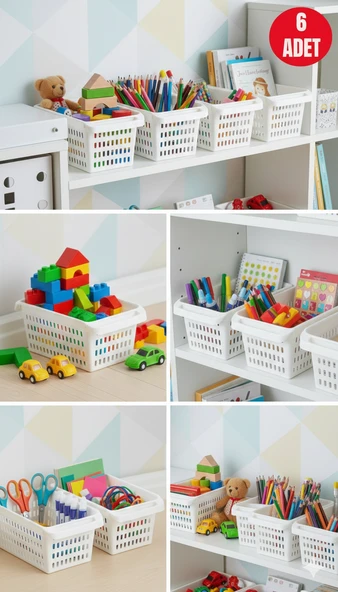 6 Adet Beyaz Plastik Çok Amaçlı Delikli Organizer Sepet – Mutfak Banyo Dolap İçi Düzenleyici 5 Litre ürün görseli 1