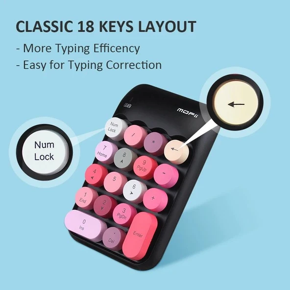 Renkli Daktilo Tarzı Vintage Kablosuz Wıreless Numeric Keypad 18 Tuşlu Sayısal Klavye Numpad - Resim 10
