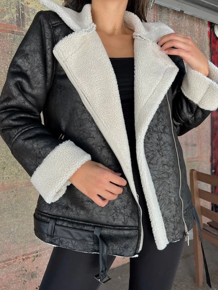 CHANEL DERİ SÜET KRAŞLI İÇİ PELUŞLU KAPLAMA KABAN - Resim 2