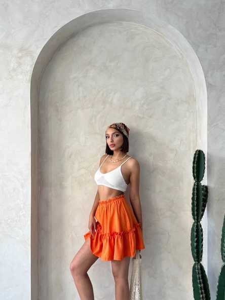 Çingene keten etek turuncu s24808 - Resim 2