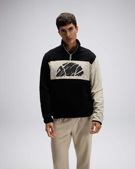 Ellesse EM519-BK Erkek Yarım Fermuarlı Siyah Sweat - Resim 14