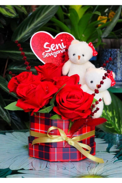 KUTUDA GÜL AYICIK VE SENİ SEVİYORUM KARTI SEVDİKLERİNİZE ÖZEL GÜN HEDİYESİ - Resim 4